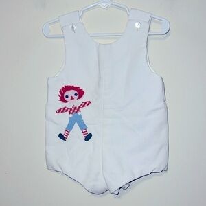 Baby boys vintage RAGGEDY ANDY appliqué shortall outfit suit size 6 MO